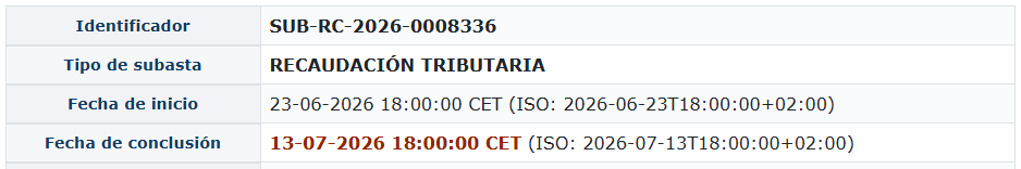 Datos basicos de una subasta del BOE